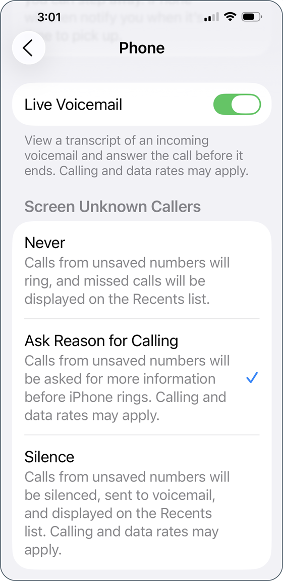 Screen Unknown Callers